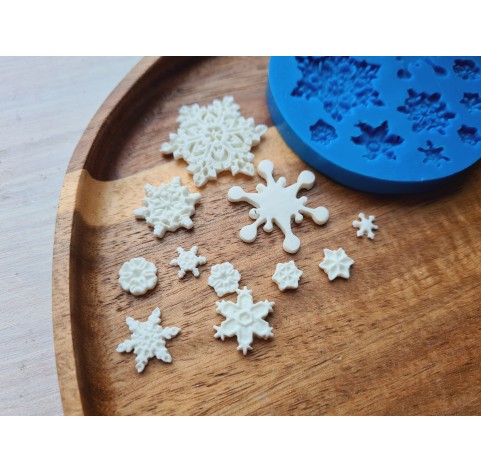 Silicone mold, Snowflake, style 5, 11 elements, ~ Ø 0.7-2.7 cm, H:0.1-0.4 cm