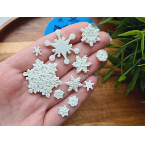 Silicone mold, Snowflake, style 5, 11 elements, ~ Ø 0.7-2.7 cm, H:0.1-0.4 cm