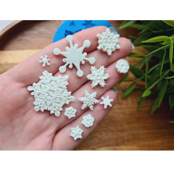 Silicone mold, Snowflake, style 5, 11 elements, ~ Ø 0.7-2.7 cm, H:0.1-0.4 cm