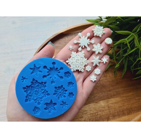 Silicone mold, Snowflake, style 5, 11 elements, ~ Ø 0.7-2.7 cm, H:0.1-0.4 cm