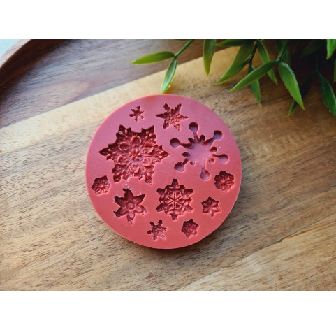 Silicone mold, Snowflake, style 5, 11 elements, ~ Ø 0.7-2.7 cm, H:0.1-0.4 cm