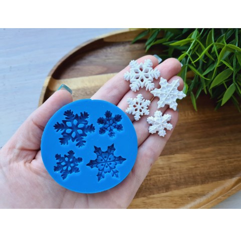 Silicone mold, Snowflake, style 6, 4 elements, ~ 1.7-2.5 cm, H:0.3-0.5 cm