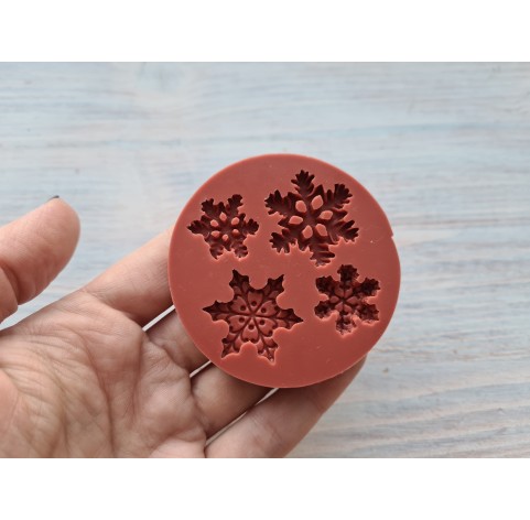 Silicone mold, Snowflake, style 6, 4 elements, ~ 1.7-2.5 cm, H:0.3-0.5 cm