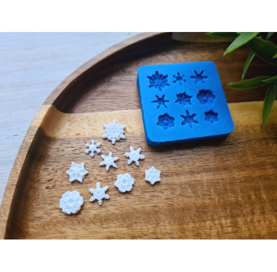 Silicone mold, Snowflake, style 7, mini, 9 elements, ~ 0.6-1 cm, H:0.1-0.2 cm