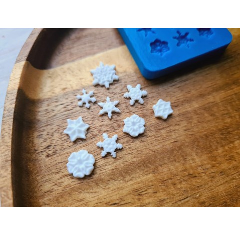 Silicone mold, Snowflake, style 7, mini, 9 elements, ~ 0.6-1 cm, H:0.1-0.2 cm