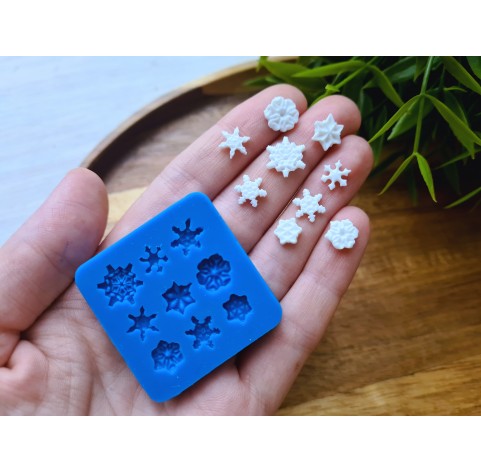 Silicone mold, Snowflake, style 7, mini, 9 elements, ~ 0.6-1 cm, H:0.1-0.2 cm