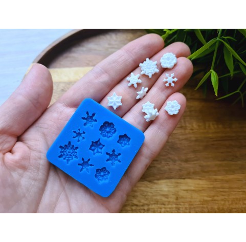 Silicone mold, Snowflake, style 7, mini, 9 elements, ~ 0.6-1 cm, H:0.1-0.2 cm