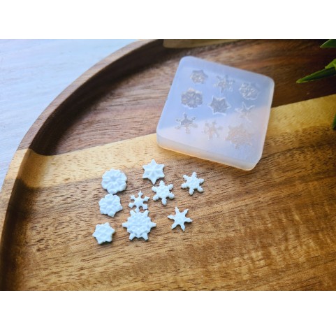 Silicone mold, Snowflake, style 7, mini, 9 elements, ~ 0.6-1 cm, H:0.1-0.2 cm