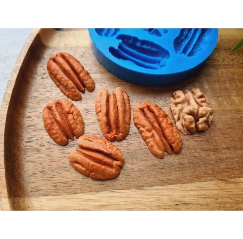 Silicone mold, Nuts set, style 1, 5 elements, ~ 1.7-3.2 cm, H:0.5-0.8 cm (pecan, walnut)