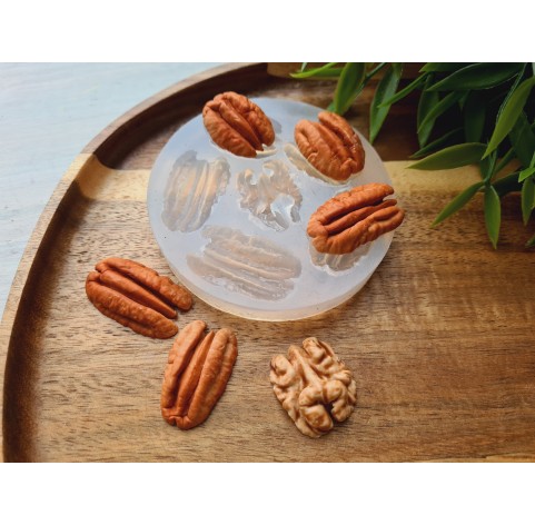 Silicone mold, Nuts set, style 1, 5 elements, ~ 1.7-3.2 cm, H:0.5-0.8 cm (pecan, walnut)