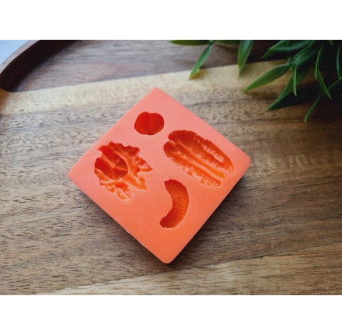 Silicone mold, Nuts set, style 3, 4 elements, ~ 1.4-3 cm, H:0.8-1.2 cm (cashew, hazelnut, pecan, walnut)