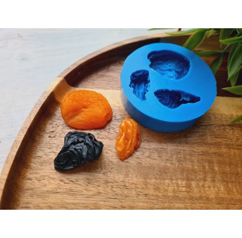 Silicone mold, Dried fruits set, style 1, 3 elements, ~ 2.3-3*1.2-2.4 cm, H:0.7-1.1 cm (apricot, plum, raisin)