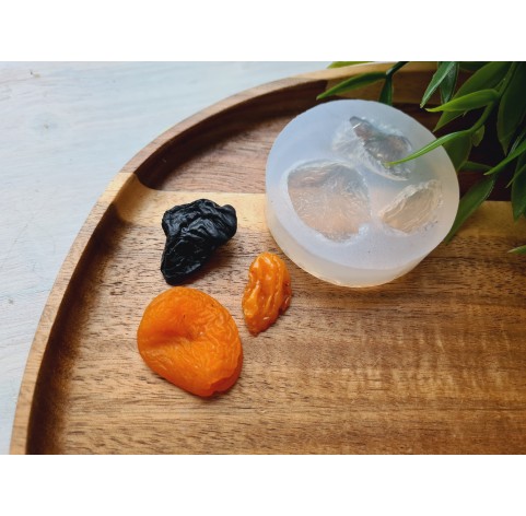 Silicone mold, Dried fruits set, style 1, 3 elements, ~ 2.3-3*1.2-2.4 cm, H:0.7-1.1 cm (apricot, plum, raisin)