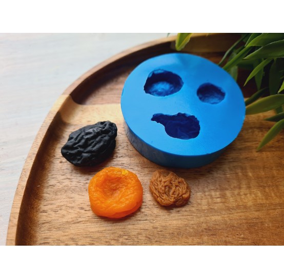 Silicone mold, Dried fruits set, style 2, 3 elements, ~ 2-2.9*1.5-2.2 cm, H:0.7-1.3 cm (apricot, plum, raisin)