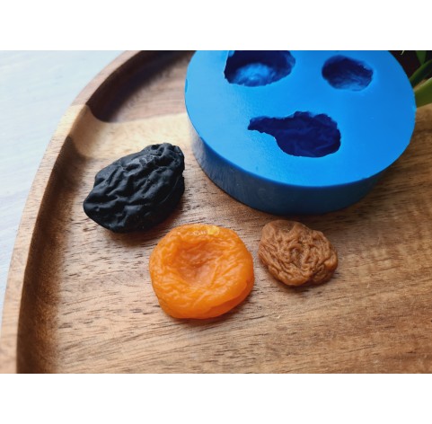 Silicone mold, Dried fruits set, style 2, 3 elements, ~ 2-2.9*1.5-2.2 cm, H:0.7-1.3 cm (apricot, plum, raisin)