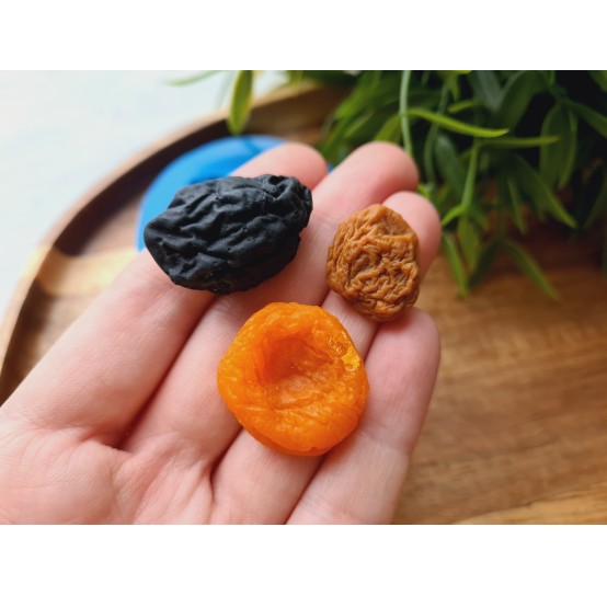 Silicone mold, Dried fruits set, style 2, 3 elements, ~ 2-2.9*1.5-2.2 cm, H:0.7-1.3 cm (apricot, plum, raisin)