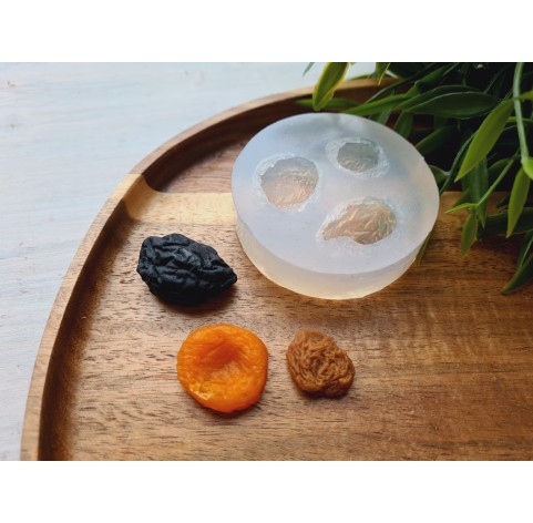 Silicone mold, Dried fruits set, style 2, 3 elements, ~ 2-2.9*1.5-2.2 cm, H:0.7-1.3 cm (apricot, plum, raisin)