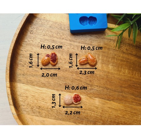 Silicone mold, Nuts set, style 4, 3 elements, ~ 1.3-2.2 cm, H:0.5 cm