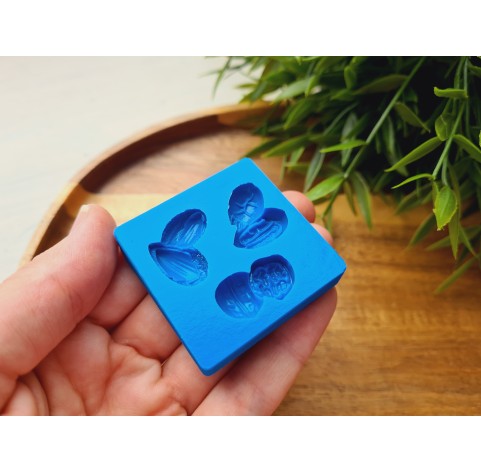 Silicone mold, Nuts set, style 4, 3 elements, ~ 1.3-2.2 cm, H:0.5 cm