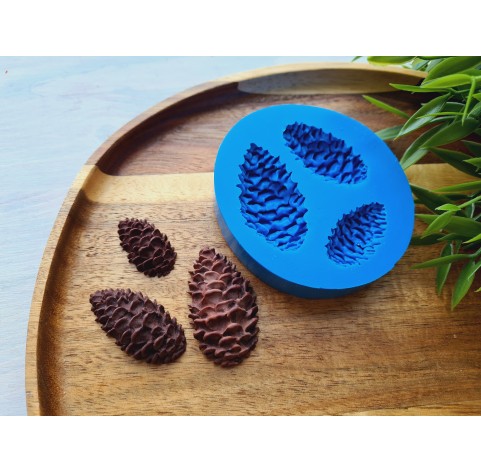 Silicone mold, Pine cone, style 5, 3 elements, ~ 2.9-4.6*1.7-2.6 cm, H:0.8-1.2 cm