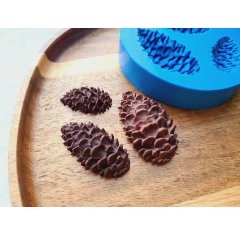 Silicone mold, Pine cone, style 5, 3 elements, ~ 2.9-4.6*1.7-2.6 cm, H:0.8-1.2 cm