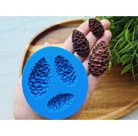 Silicone mold, Pine cone, style 5, 3 elements, ~ 2.9-4.6*1.7-2.6 cm, H:0.8-1.2 cm