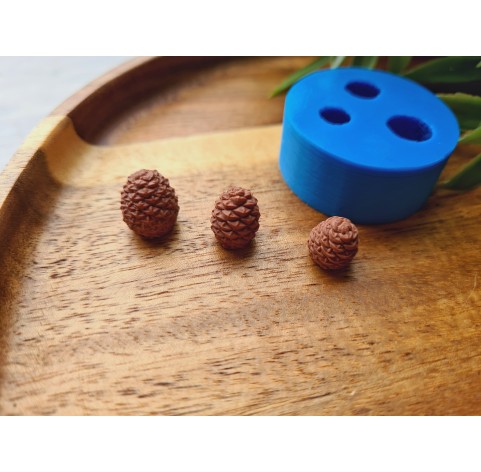 Silicone mold, Mini pine cone, style 7, 3 elements, ~ Ø 0.8-1.1 cm, H:0.9-1.2 cm