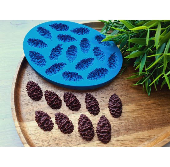 Silicone mold, Pine cone, style 10, 16 elements, ~ 1.7*2.9 cm, H:0.7-0.9 cm