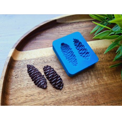 Silicone mold, Pine cone, style 13, 2 elements, ~ 1.4*3.7 cm, 1.4*3.4 cm, H:0.5-0.8 cm