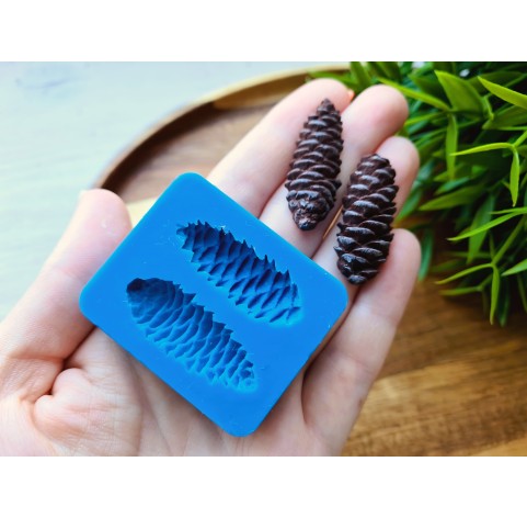 Silicone mold, Pine cone, style 13, 2 elements, ~ 1.4*3.7 cm, 1.4*3.4 cm, H:0.5-0.8 cm