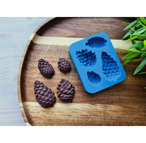 Silicone mold, Pine cone, style 15, 4 elements, ~ 1.7*2.5 cm, 1.9*3.2 cm, 2.7*3.5 cm, H:0.9-1.1 cm