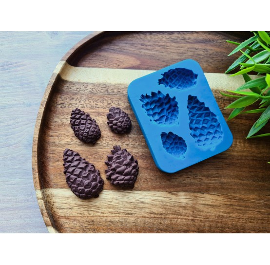 Silicone mold, Pine cone, style 15, 4 elements, ~ 1.7*2.5 cm, 1.9*3.2 cm, 2.7*3.5 cm, H:0.9-1.1 cm