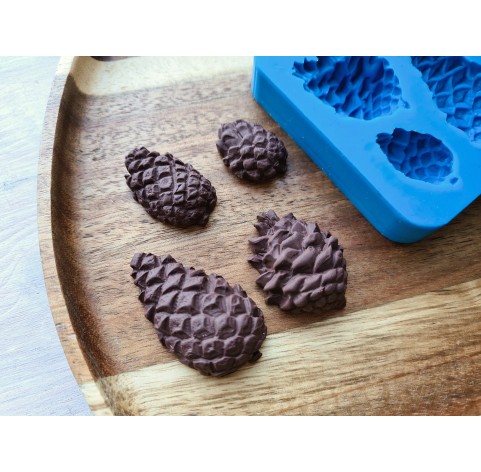 Silicone mold, Pine cone, style 15, 4 elements, ~ 1.7*2.5 cm, 1.9*3.2 cm, 2.7*3.5 cm, H:0.9-1.1 cm