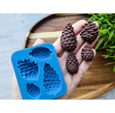 Silicone mold, Pine cone, style 15, 4 elements, ~ 1.7*2.5 cm, 1.9*3.2 cm, 2.7*3.5 cm, H:0.9-1.1 cm