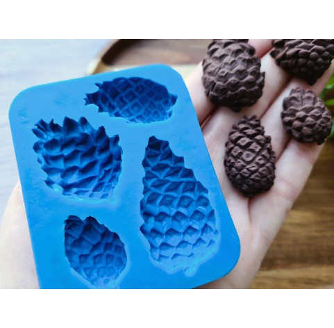 Silicone mold, Pine cone, style 15, 4 elements, ~ 1.7*2.5 cm, 1.9*3.2 cm, 2.7*3.5 cm, H:0.9-1.1 cm