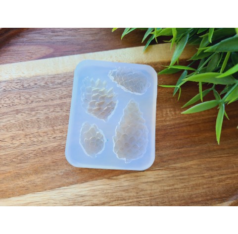 Silicone mold, Pine cone, style 15, 4 elements, ~ 1.7*2.5 cm, 1.9*3.2 cm, 2.7*3.5 cm, H:0.9-1.1 cm