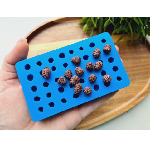 Silicone mold, Mini pine cone, style 17, 40 elements, ~ Ø 0.8 cm, H:0.9-1.1 cm