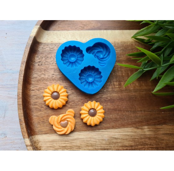 Silicone mold, Сookie set, style 1, 3 elements, ~ Ø 2.2 cm, 1.9*2.3 cm, H:0.7 cm