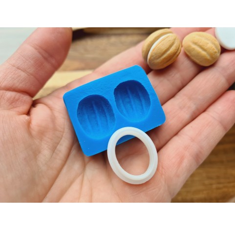 Silicone mold, Cookie, style 10, nut, 2 elements, ~ 1.6*1.9 cm, H:0.7 cm + cutter 1.3*1.8 cm