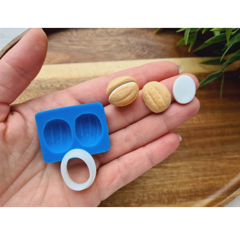 Silicone mold, Cookie, style 10, nut, 2 elements, ~ 1.6*1.9 cm, H:0.7 cm + cutter 1.3*1.8 cm