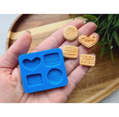 Silicone mold, Biscuit set, style 5, 4 elements, ~ 1.9-2.3 cm, H:0.3-0.5 cm