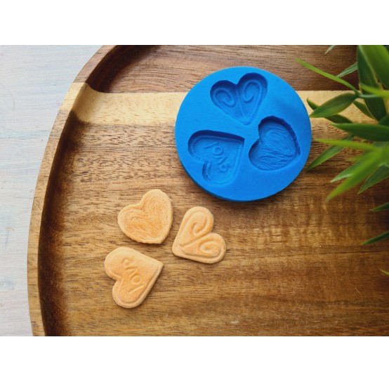 Silicone mold, Biscuit set, style 6, heart, 3 elements, ~ 1.8-2.1 cm, H:0.3-0.4 cm