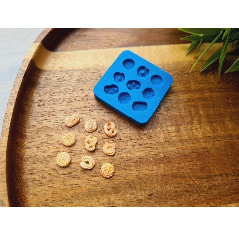 Silicone mold, Mini cookie set, style 11, 9 elements, ~ 0.5-0.8 cm, H:0.2 cm