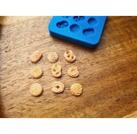 Silicone mold, Mini cookie set, style 11, 9 elements, ~ 0.5-0.8 cm, H:0.2 cm