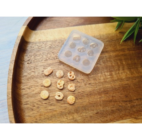 Silicone mold, Mini cookie set, style 11, 9 elements, ~ 0.5-0.8 cm, H:0.2 cm