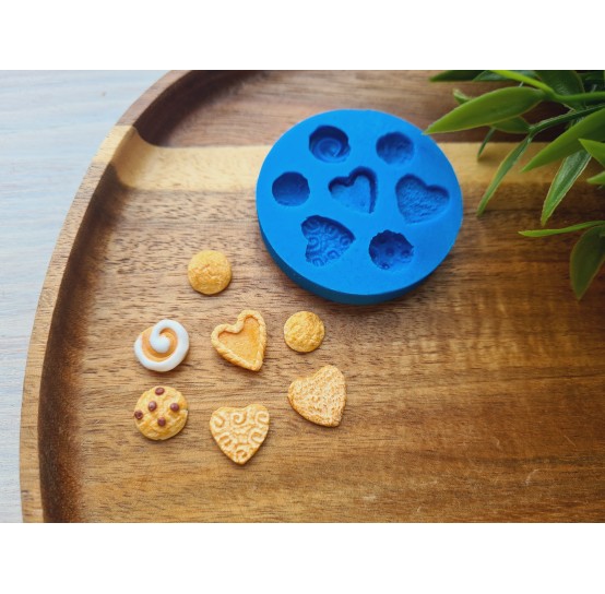 Silicone mold, Сookie set, style 13, 7 elements, ~ 0.9-1.3 cm, H:0.2-0.5 cm