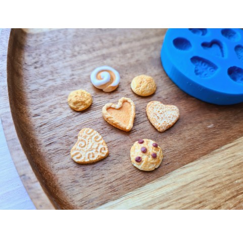 Silicone mold, Сookie set, style 13, 7 elements, ~ 0.9-1.3 cm, H:0.2-0.5 cm