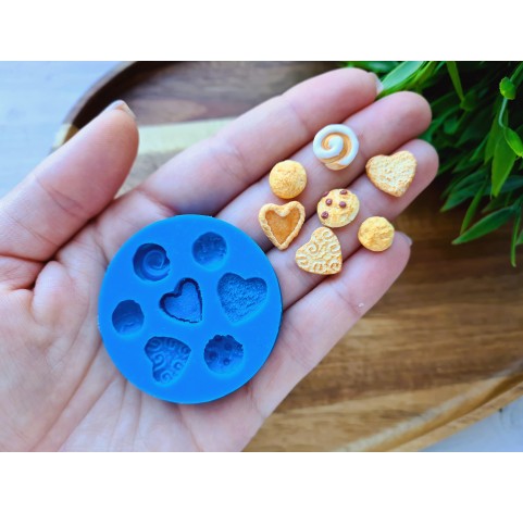 Silicone mold, Сookie set, style 13, 7 elements, ~ 0.9-1.3 cm, H:0.2-0.5 cm