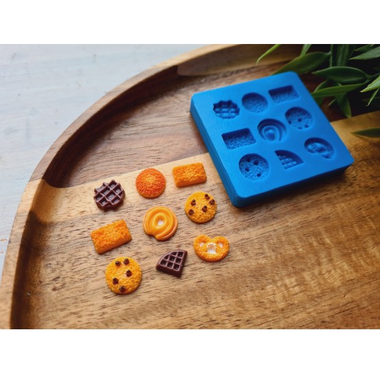 Silicone mold, Сookie set, style 14, 9 elements, ~ 0.8-1.2 cm, H:0.2-0.3 cm