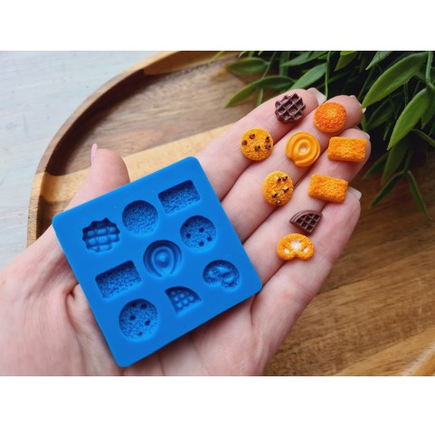 Silicone mold, Сookie set, style 14, 9 elements, ~ 0.8-1.2 cm, H:0.2-0.3 cm